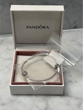 Pandora 925 Sterling Silver 19cm Snake Chain Bracelet w/ Braided Charm & Box